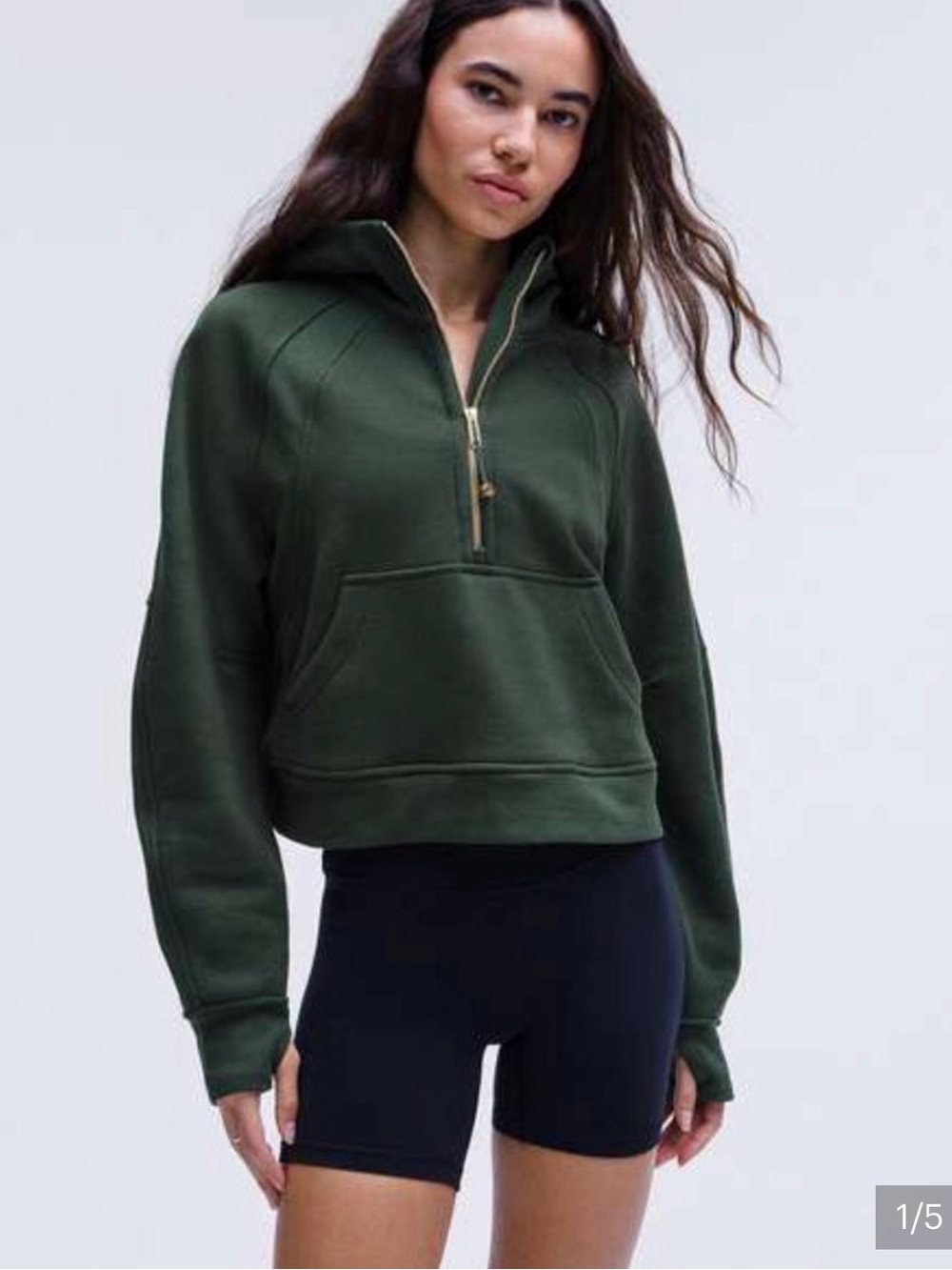 Lululemon Scuba Oversized Half-Zip Hoodie Dark Forest Green w Gold Details XS/S